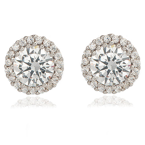 Plated Round Halo CZ Stud Earrings