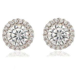 Plated Round Halo CZ Stud Earrings