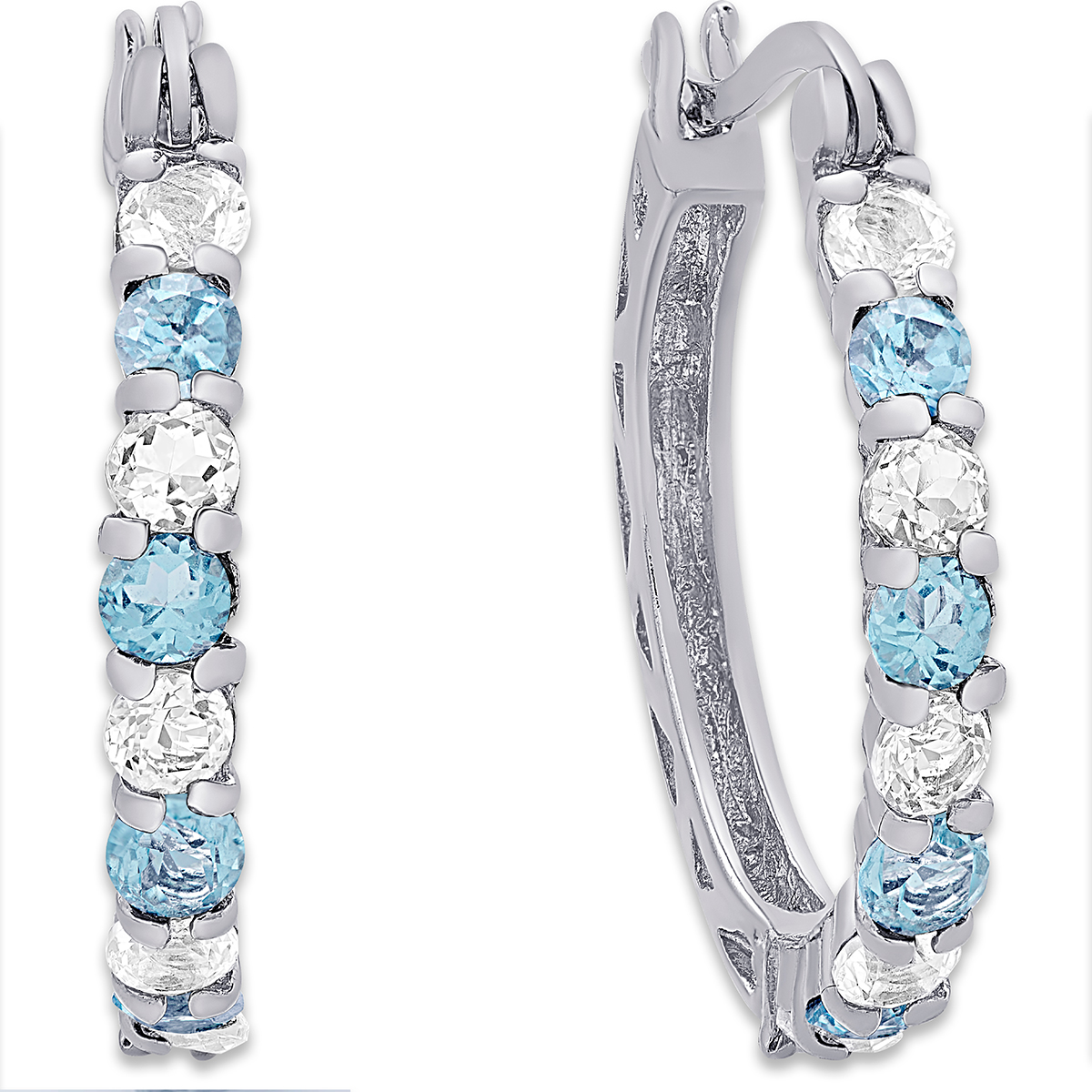 Gianni Argento Blue & White Topaz Hoop Earrings