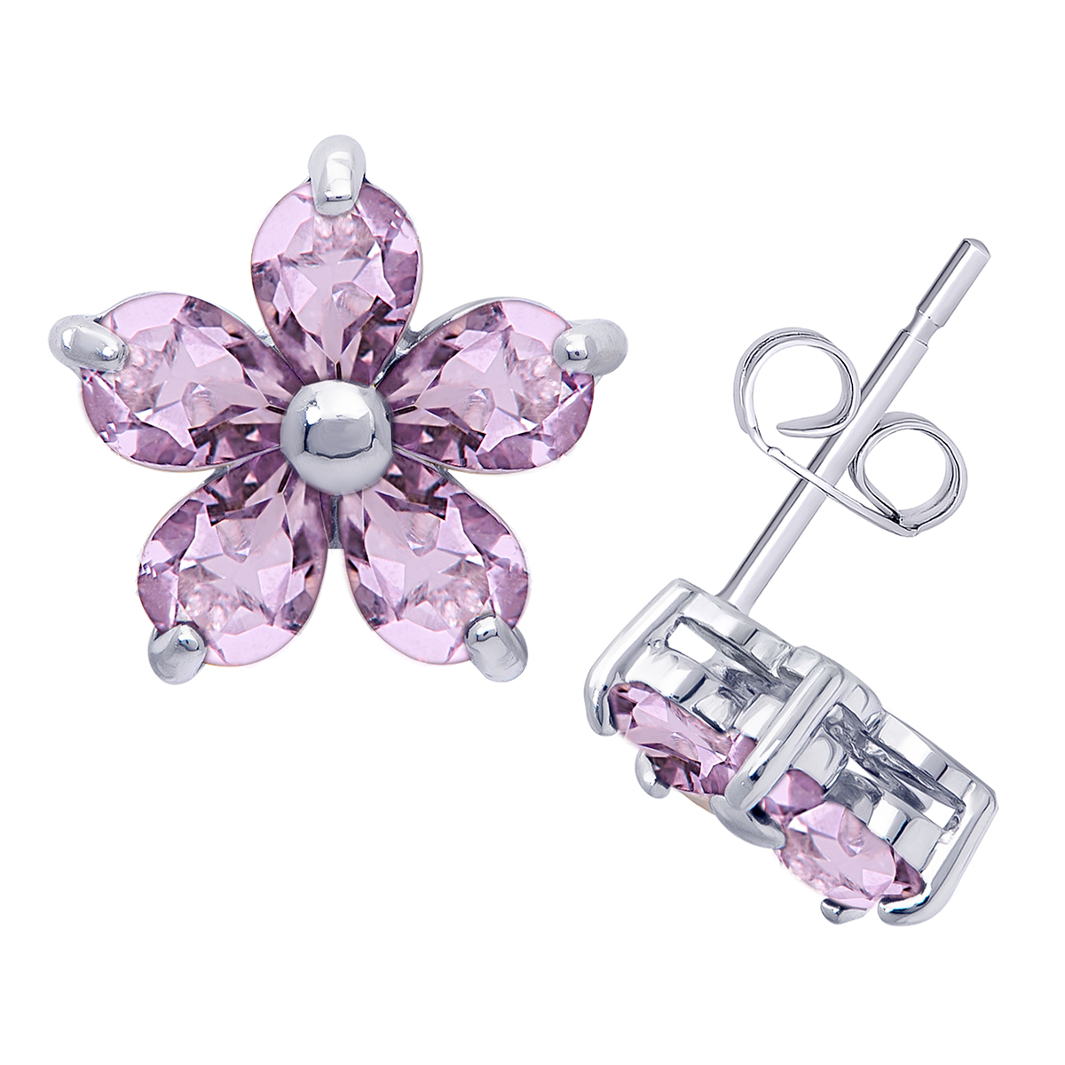 Gianni Argento Silver Amethyst Flower Stud Earrings