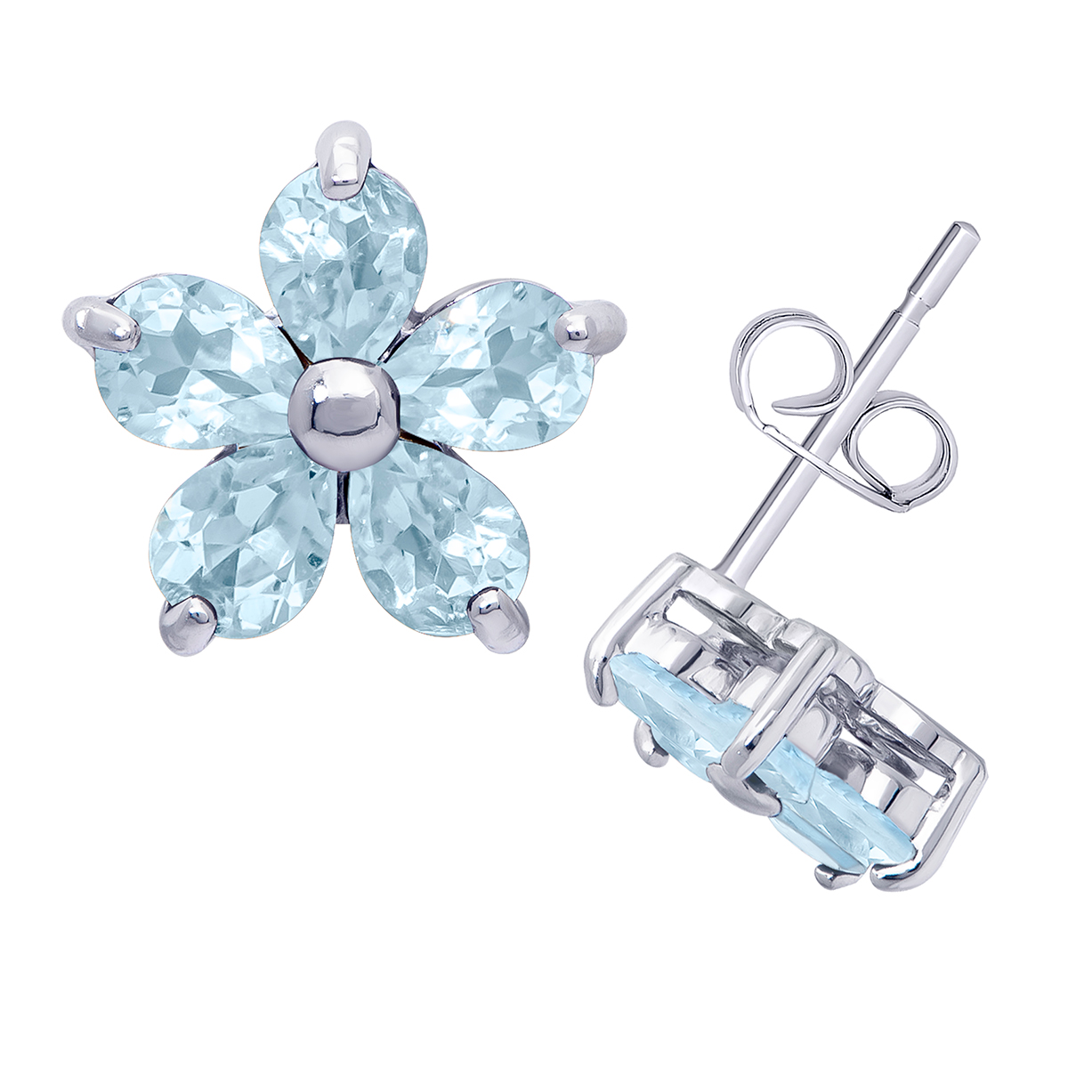 Gianni Argento Silver Blue Topaz Flower Stud Earrings