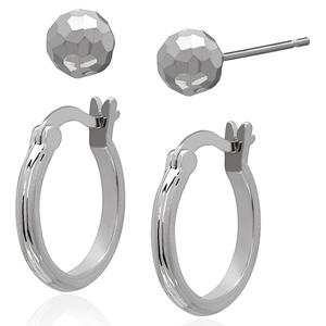 Gianni Argento Silver Plated Ball Stud & Hoop Earrings Set