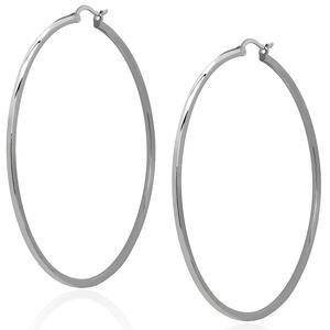 Gianni Argento 2x60mm Thin Shiny Hoop Earrings