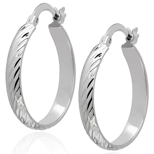 Gianni Argento 25x4mm Diamond-Cut Hoop Earrings