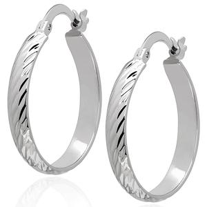 Gianni Argento 25x4mm Diamond-Cut Hoop Earrings