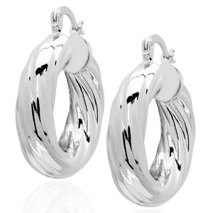 Gianni Argento 7x28mm Silver Plated Chunky Twist Hoop Earrings