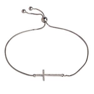 Sterling Silver Diamond Simulant Cross Adjustable Bracelet
