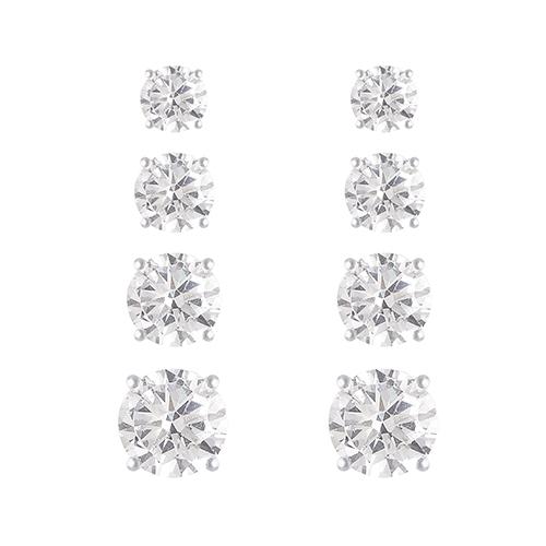 Sterling Silver 4pr. Diamond Simulant Stud Earrings Set