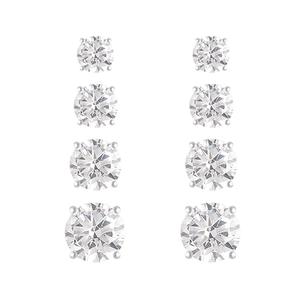 Sterling Silver 4pr. Diamond Simulant Stud Earrings Set
