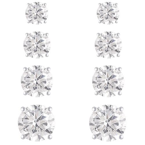 Sterling Silver 4pr. Diamond Simulant Stud Earrings Set