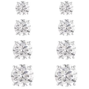 Sterling Silver 4pr. Diamond Simulant Stud Earrings Set