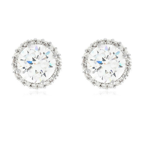 Sterling Silver Diamond Simulant Halo Earrings