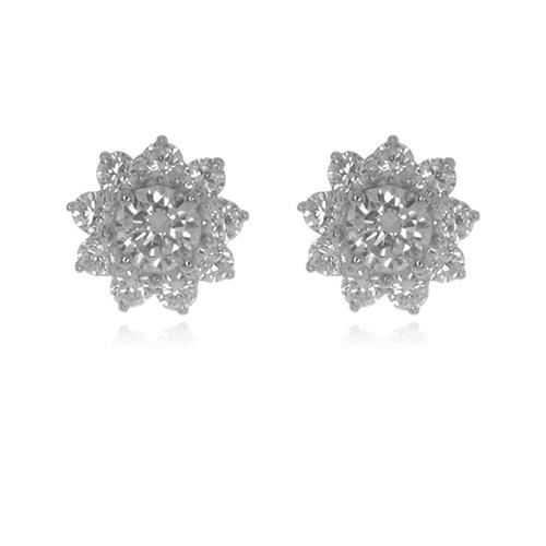 Sterling Silver Diamond Simulant Flower Earrings