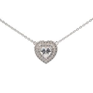 Triple Row Sterling Silver CZ Heart Necklace