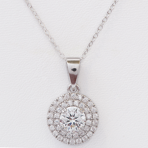 Diamond Simulate Double Halo Round Pendant Necklace