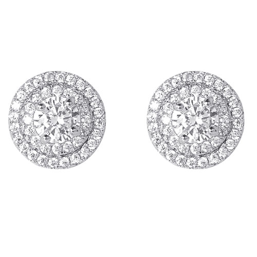 Sterling Silver & CZ Round Halo Earrings