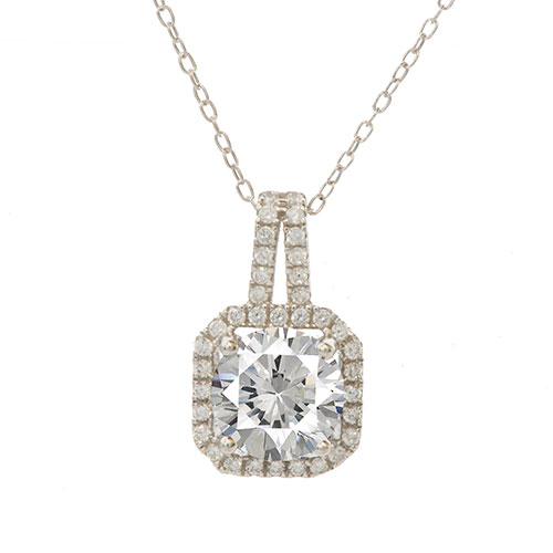 Sterling Silver CZ Cushion Pendant Necklace