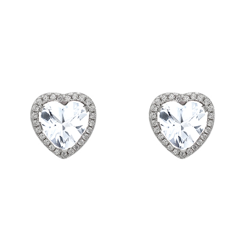 Sterling Silver & CZ Heart Stud Earrings