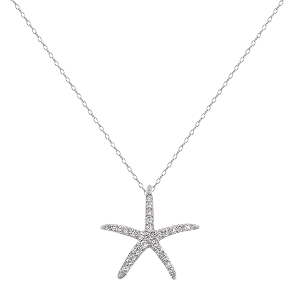 Sterling Silver CZ Starfish Pendant Necklace