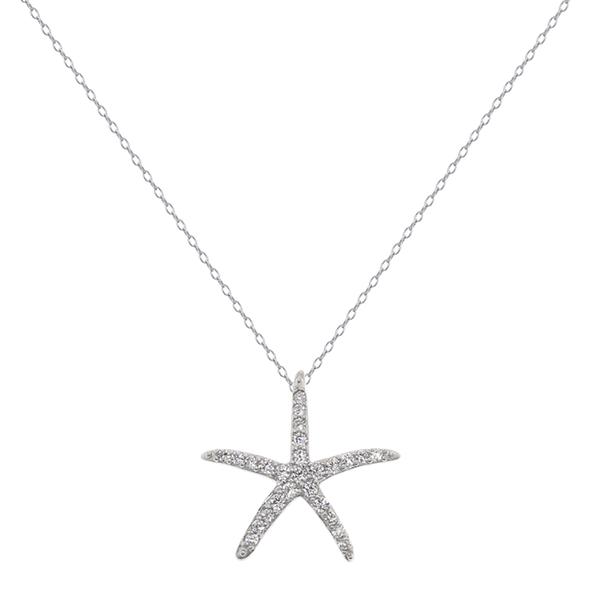 Sterling Silver CZ Starfish Pendant Necklace
