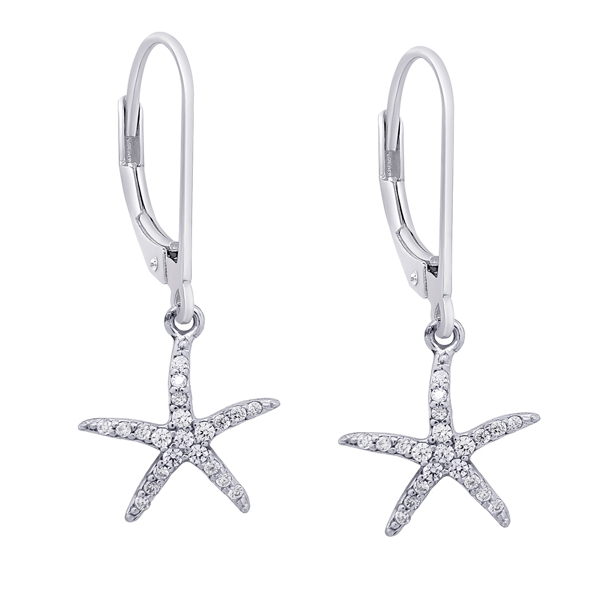 Sterling Silver Starfish Lever Back Drop Earrings