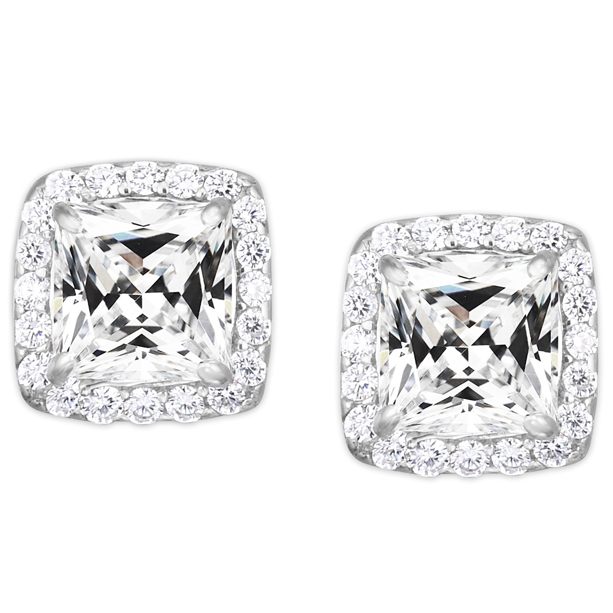 Sterling Silver CZ Cushion Stud Earrings