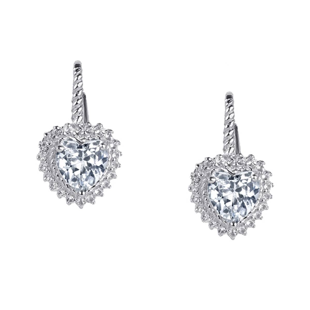 Sterling Silver CZ Heart Lever Back Earrings