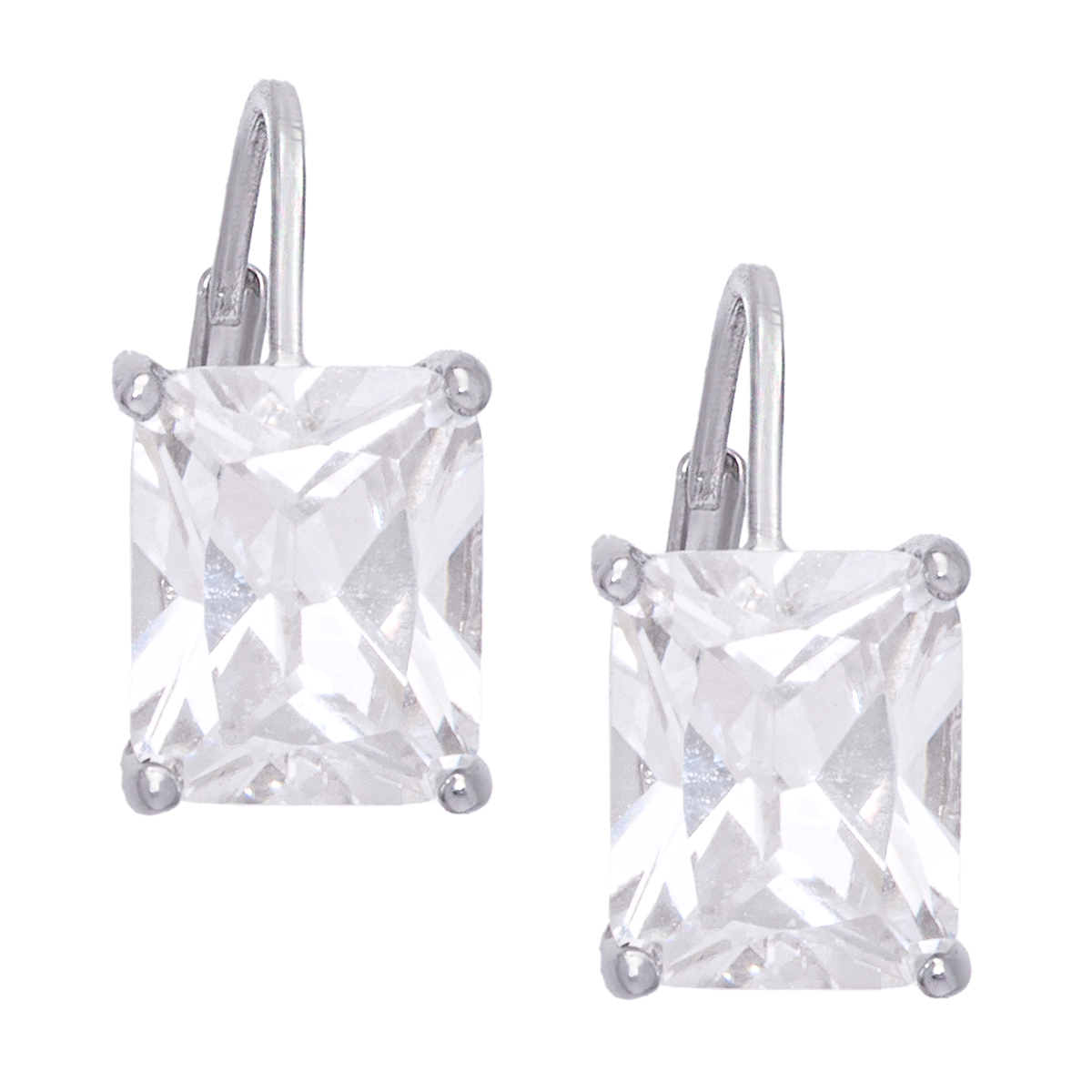 Sterling Silver Emerald Cut CZ Lever Back Earrings