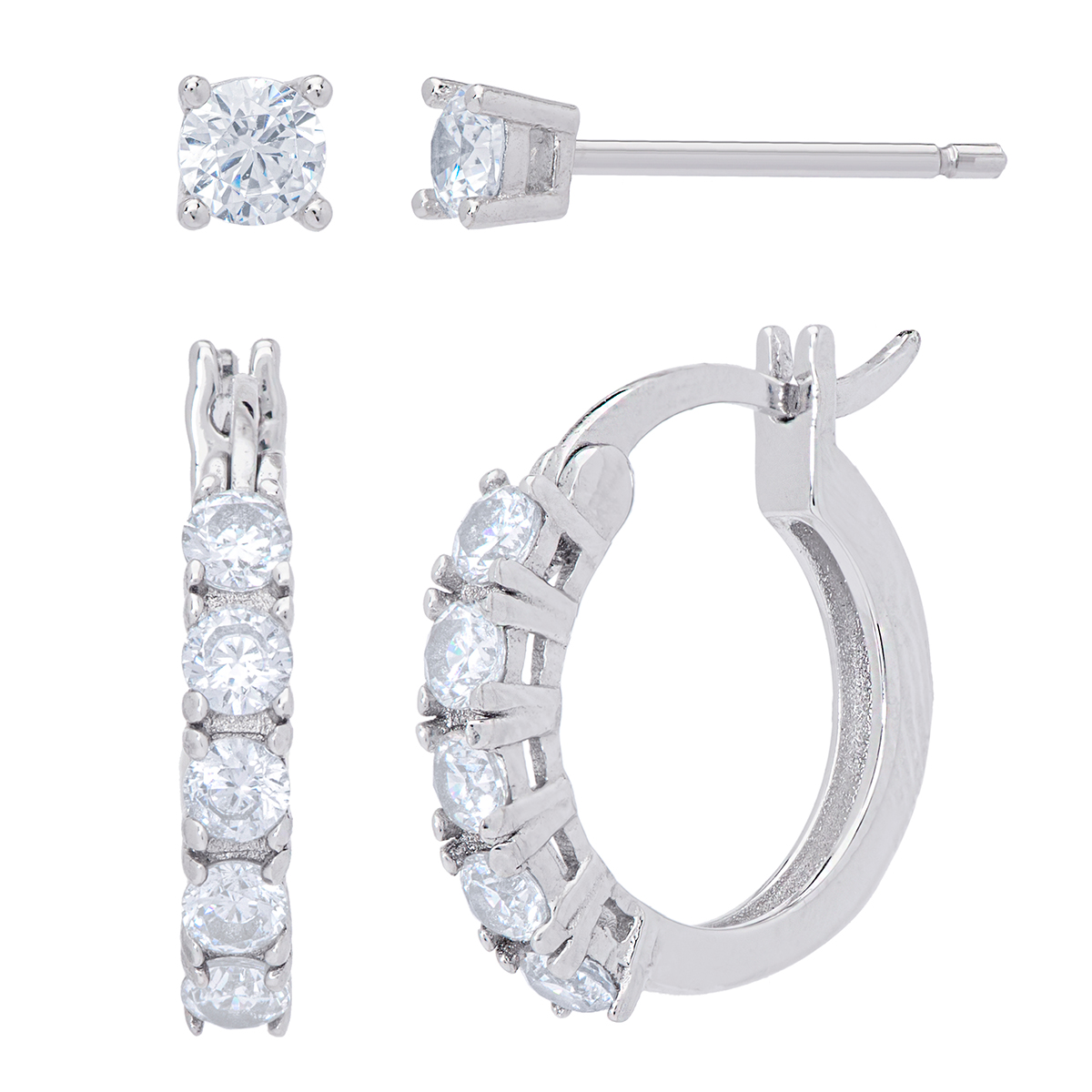 Sterling Silver Hoop & Stud Earrings Set