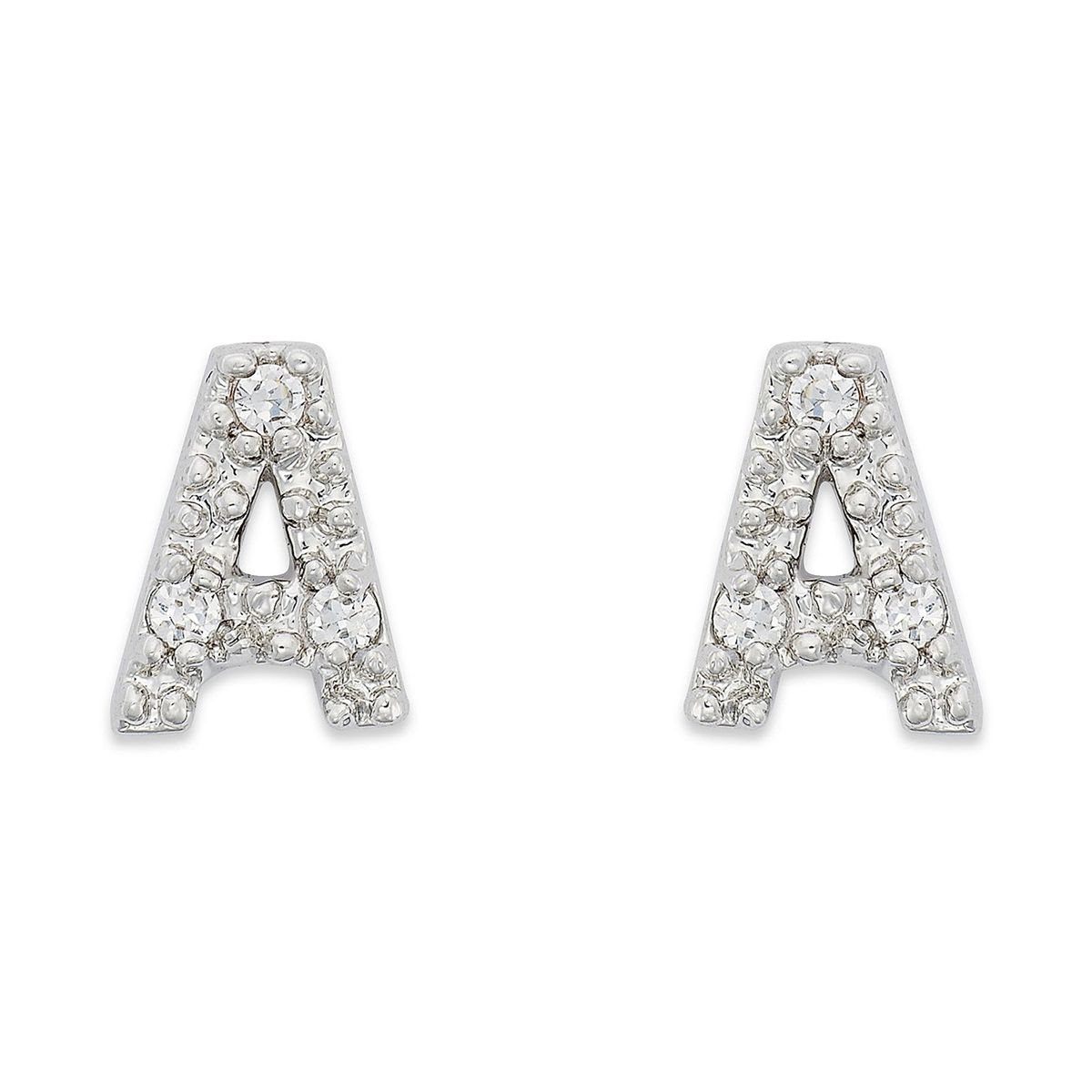 Sterling Silver CZ A Initial Stud Earrings