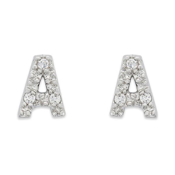 Sterling Silver CZ A Initial Stud Earrings