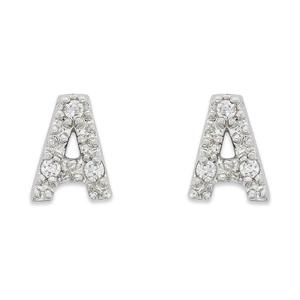 Sterling Silver CZ A Initial Stud Earrings