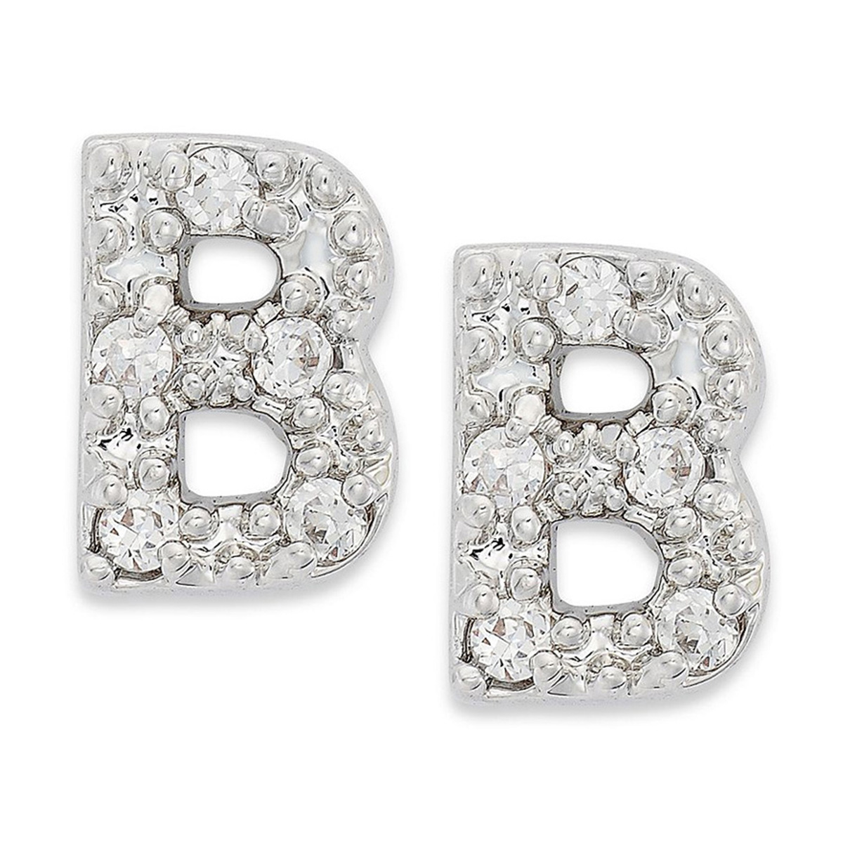 Sterling Silver CZ B Initial Stud Earrings