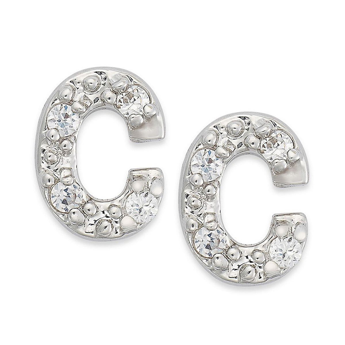 Sterling Silver CZ C Initial Stud Earrings