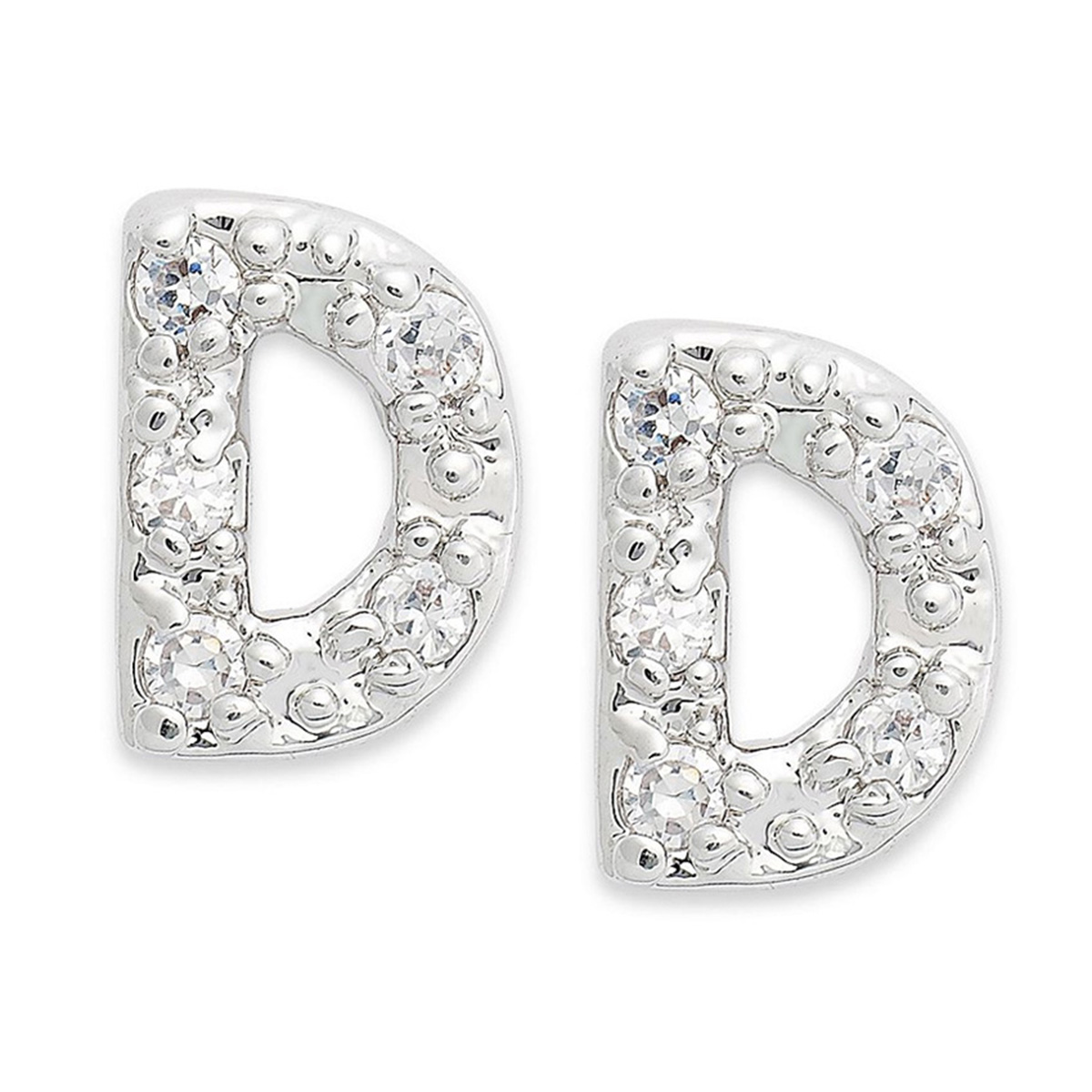 Sterling Silver CZ D Initial Stud Earrings