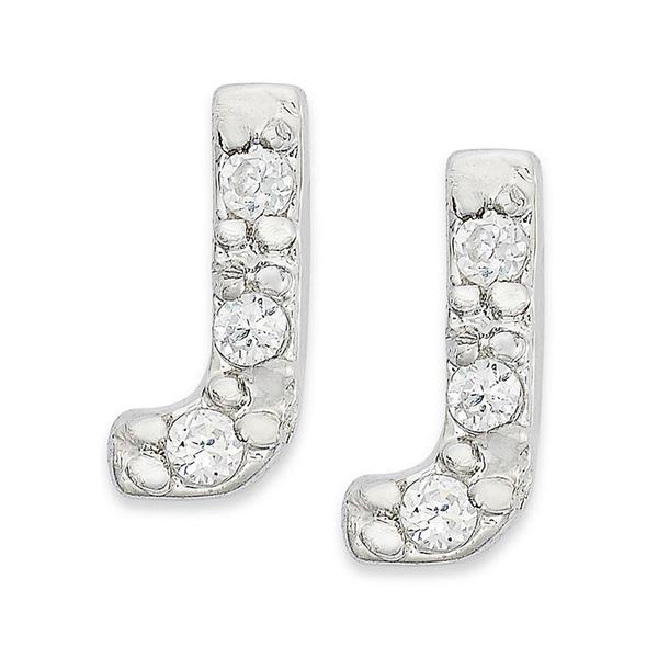 Sterling Silver CZ J Initial Stud Earrings