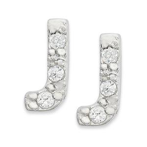 Sterling Silver CZ J Initial Stud Earrings
