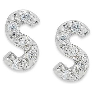 Sterling Silver CZ S Initial Stud Earrings