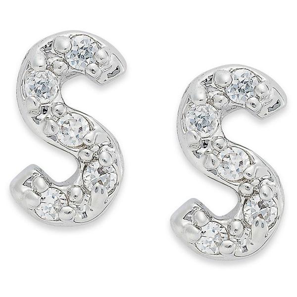 Sterling Silver CZ S Initial Stud Earrings