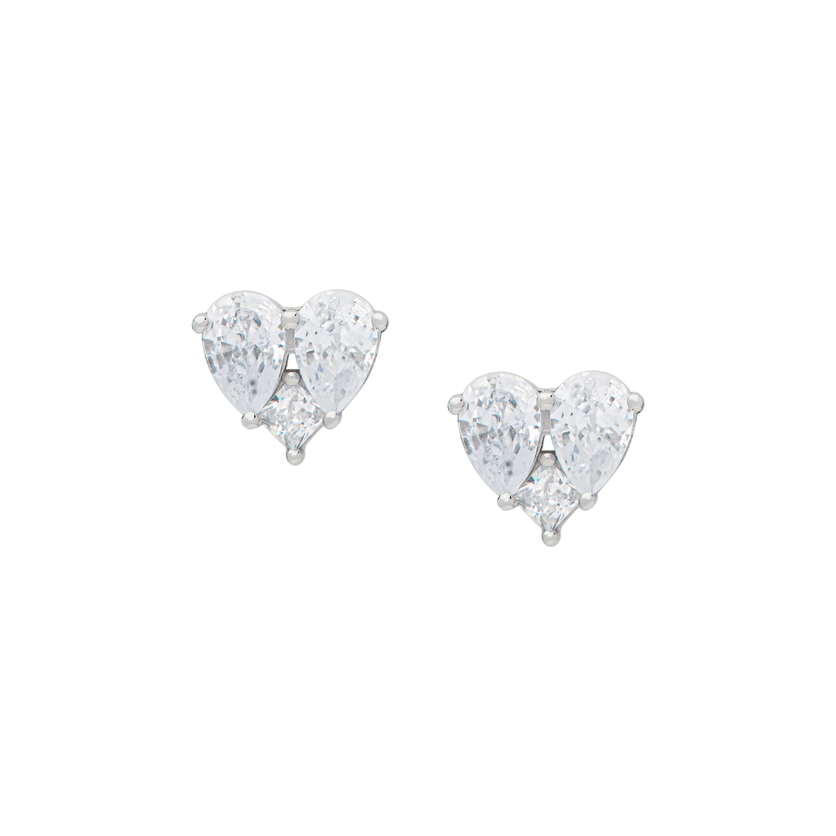 Sterling Silver And CZ Heart Stud Earrings