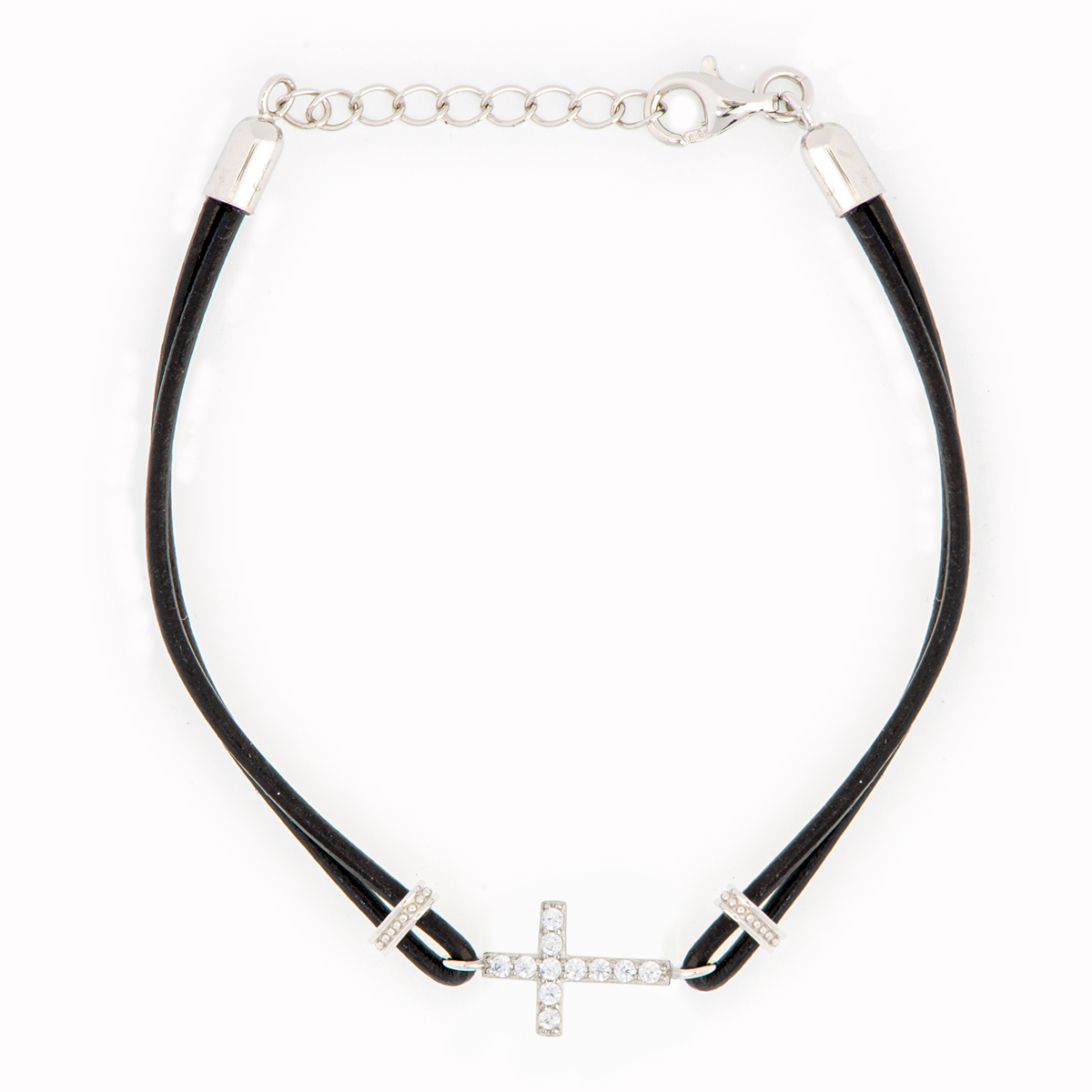 Sterling Silver CZ Cross Cord Bracelet