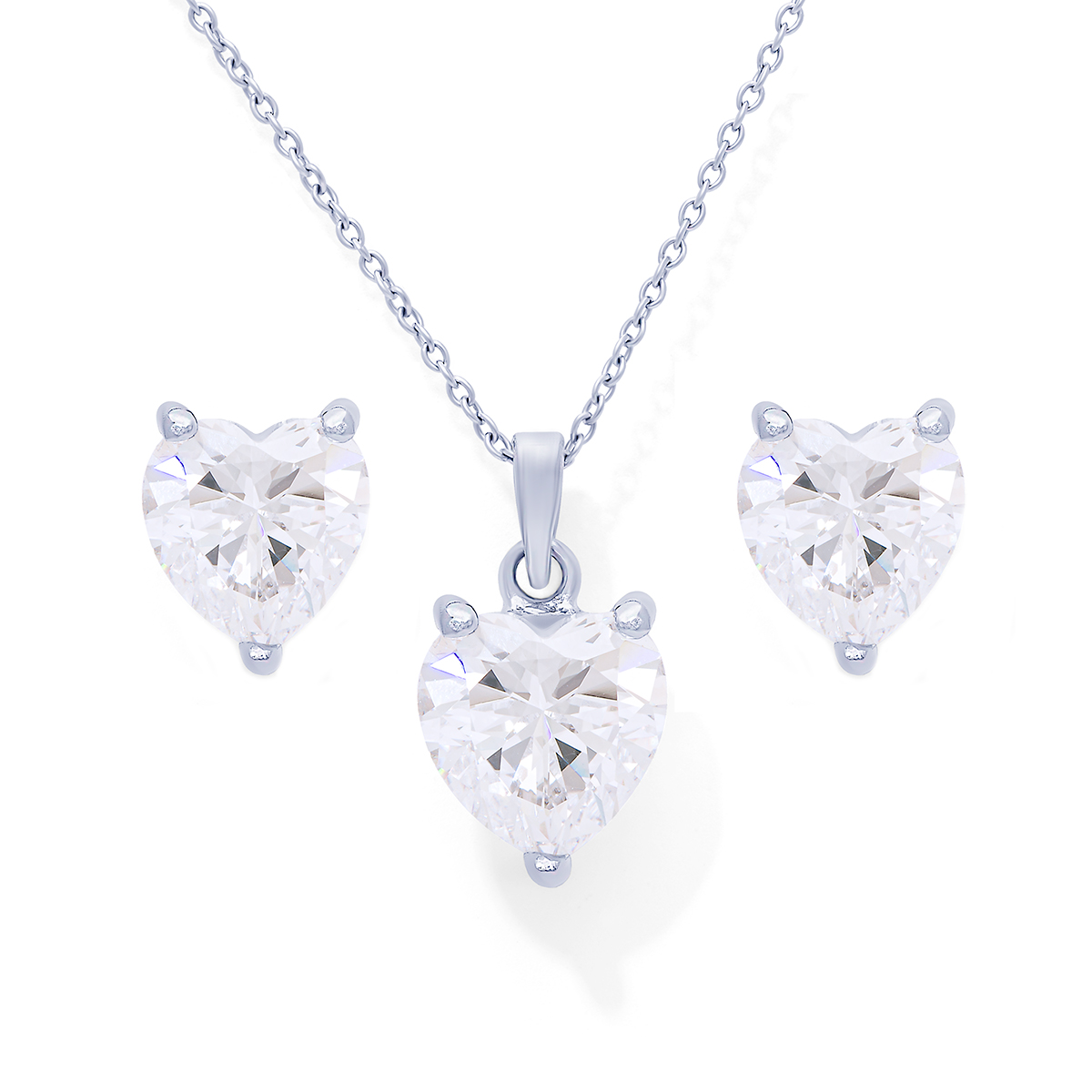 Sterling Silver CZ Heart Pendant & Earring Set