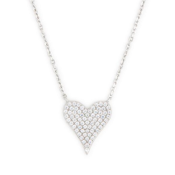 Sterling Silver CZ Pave Heart Pendant Necklace