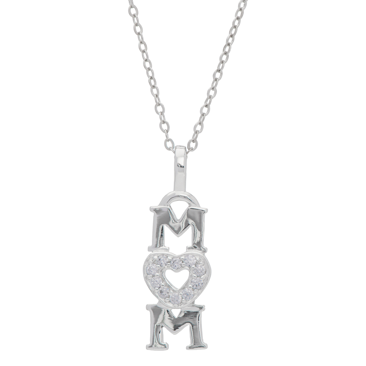 Sterling Silver CZ Mom Down Heart Pendant