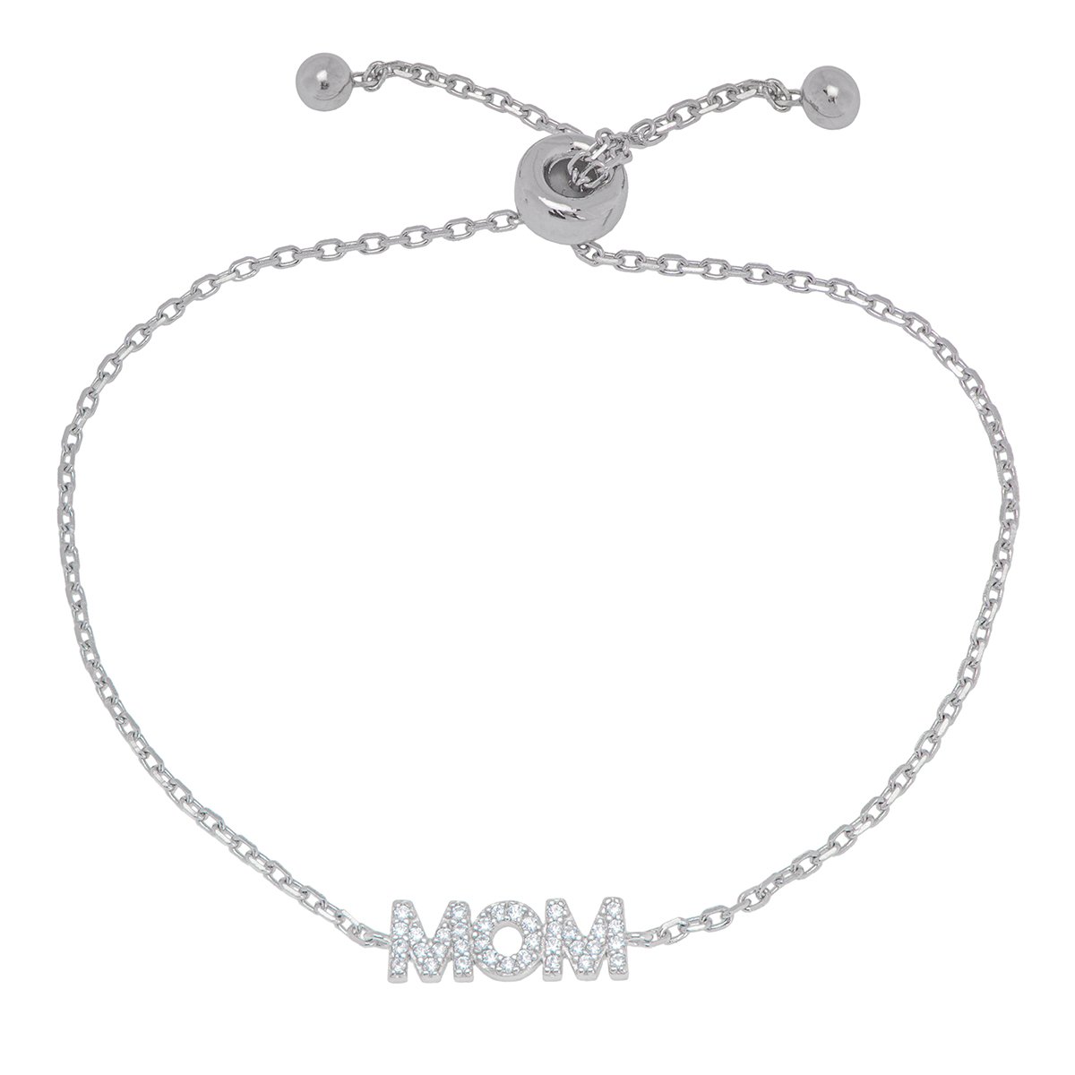 Sterling Silver CZ Mom Adjustable Bracelet