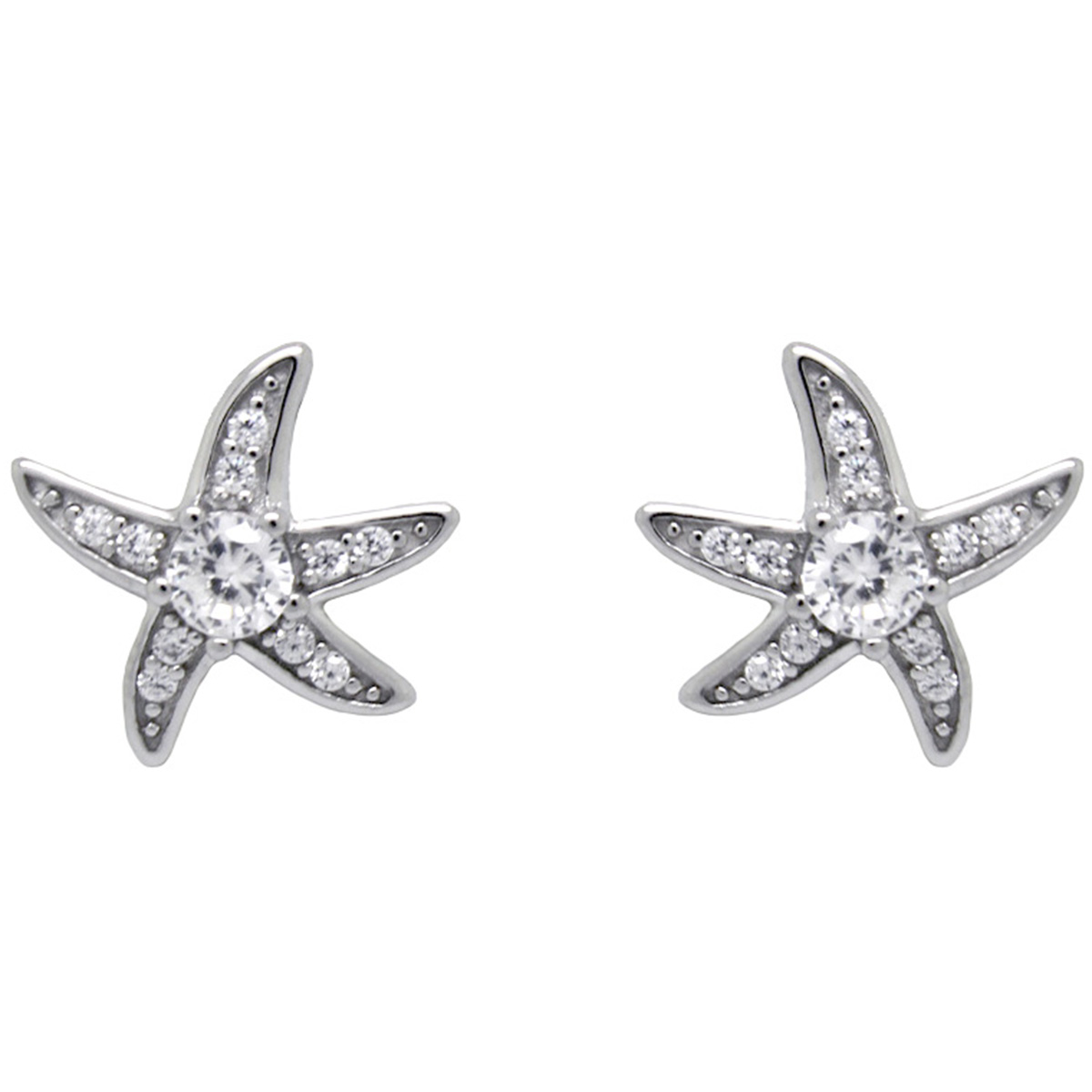 Sterling Silver CZ Starfish Stud Earrings