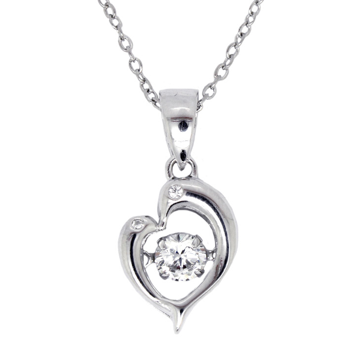 Sterling Silver CZ Dolphin Couple Pendant