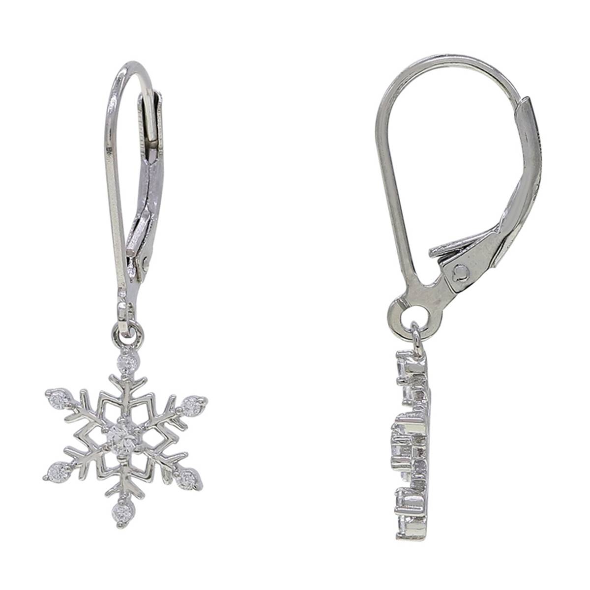 Sterling Silver CZ Snowflake Lever Back Earrings