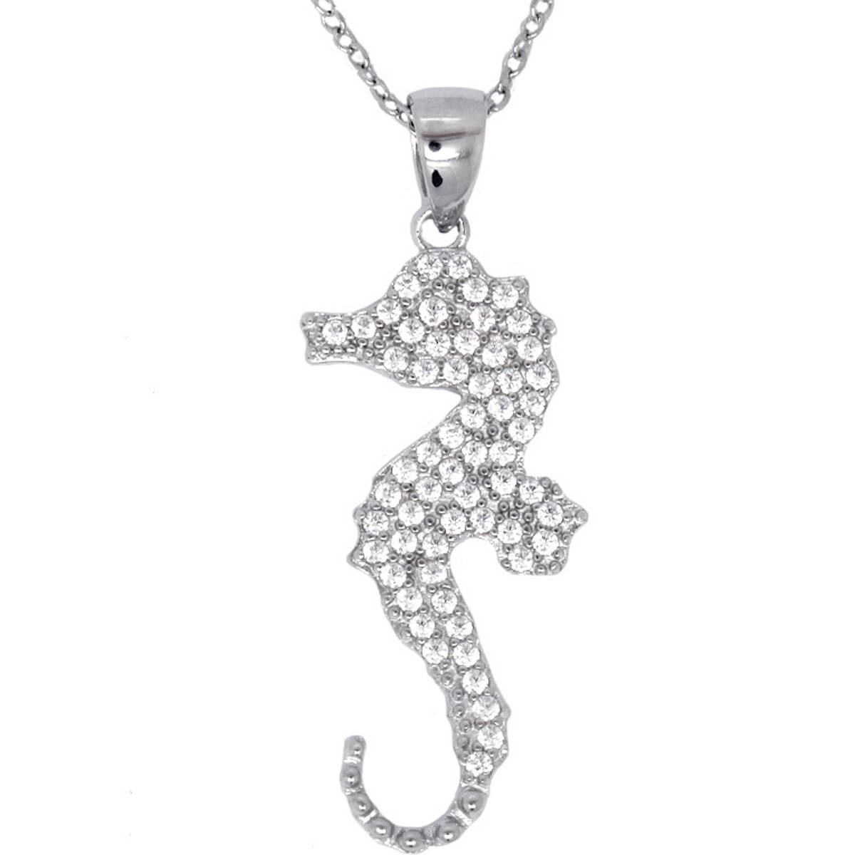 Sterling Silver Plated CZ Seahorse Pendant Necklace