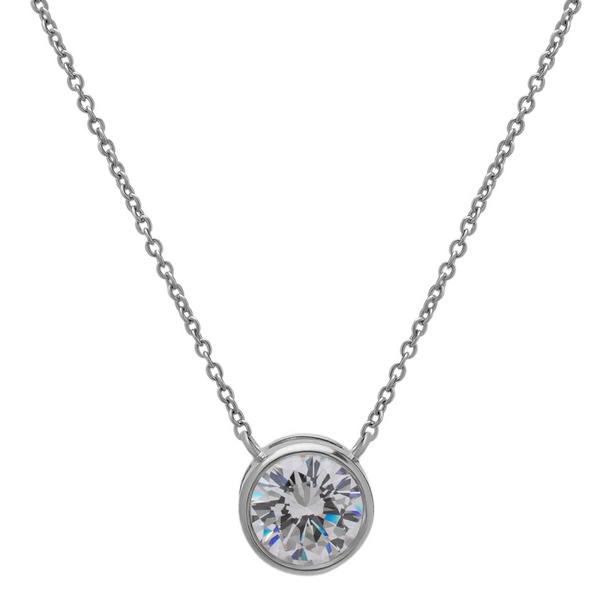 Sterling Silver Round Bezel Pendant Necklace